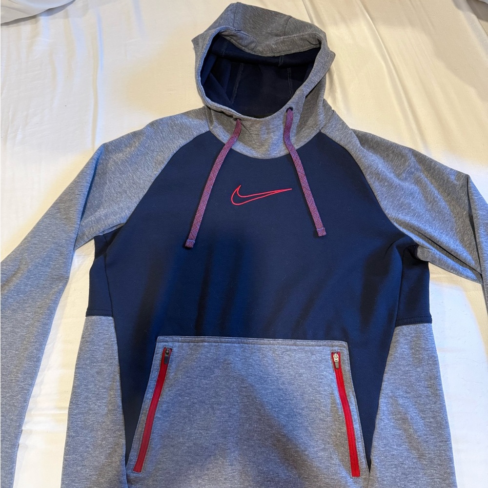 Nike Navy and Gray Hoodie with Red Details. Men’s medium.  Thermal fit.